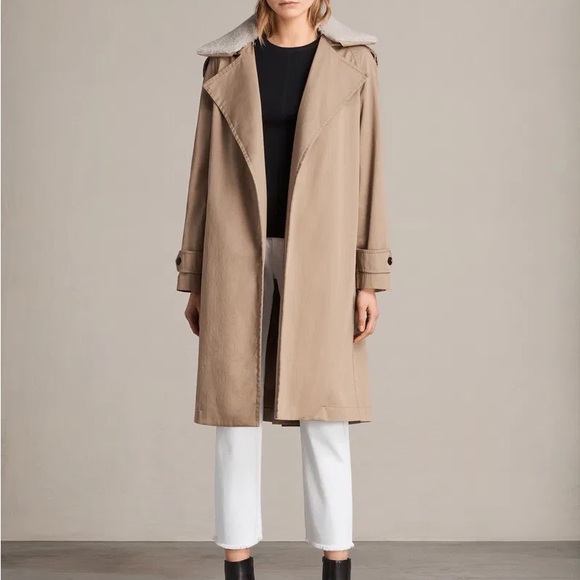 All Saints Lou Mac Coat Detachable Collar and Lining - Small Beige Minimalist - Picture 2 of 10